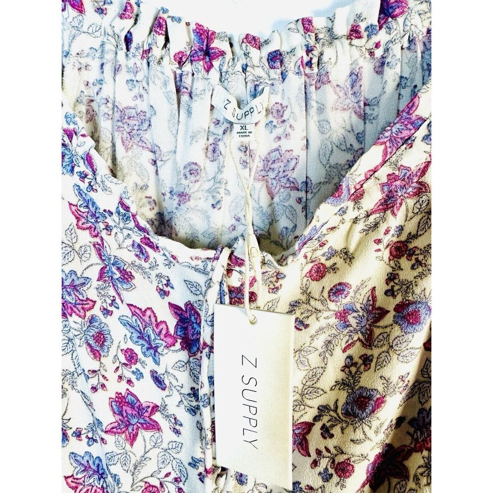 Z Supply Top Blouse Floral Roll Tab‎ Sleeve Relaxed Bohemian Size XL - Picture 6 of 6